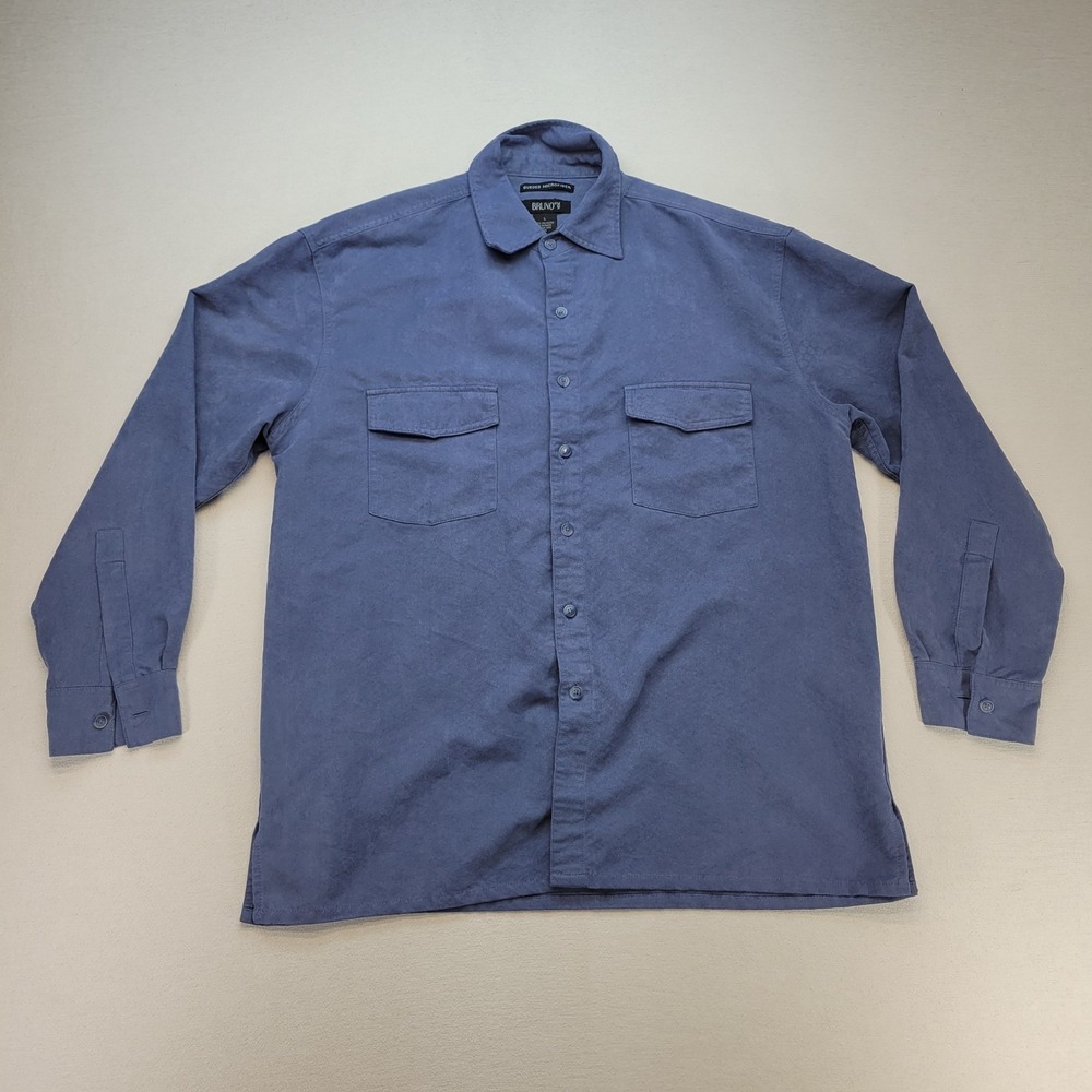 Bruno Sueded Microfiber Shirt‎ Mens Large Blue Button Down Long Sleeve Casual